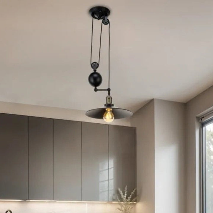 Contemporary Industrial Iron Conical Shade Lifting Pulley 1/3-Light Island Light Chandelier For Living Room