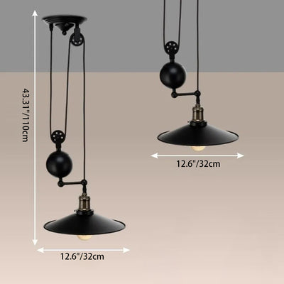 Suspension contemporaine en fer industriel avec abat-jour conique et poulie de levage 1/3 lumières pour salon 
