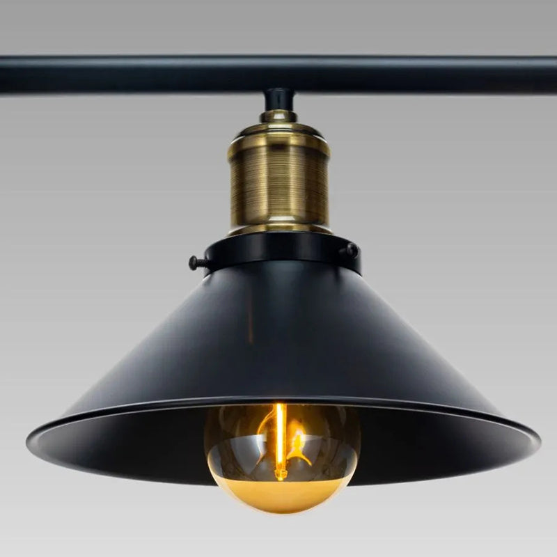 Suspension contemporaine en fer industriel avec abat-jour conique et poulie de levage 1/3 lumières pour salon 
