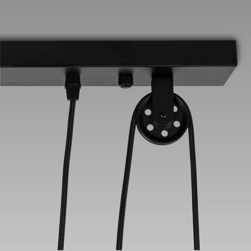 Suspension contemporaine en fer industriel avec abat-jour conique et poulie de levage 1/3 lumières pour salon 