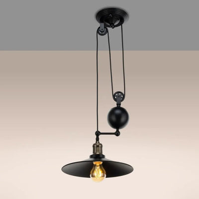 Suspension contemporaine en fer industriel avec abat-jour conique et poulie de levage 1/3 lumières pour salon 