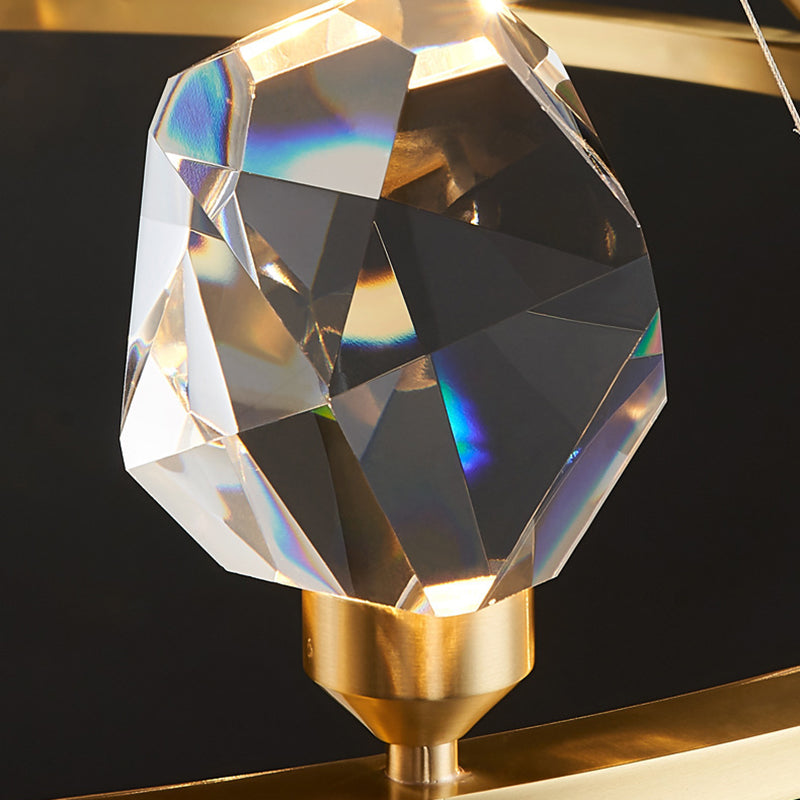 Contemporary Luxury Round Brass Frame Crystal Stone Shade 10-Light Chandelier For Living Room