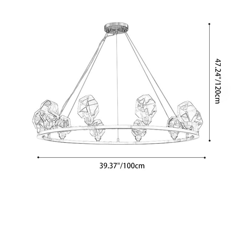 Contemporary Luxury Round Brass Frame Crystal Stone Shade 10-Light Chandelier For Living Room