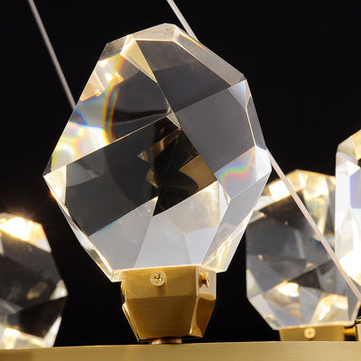 Contemporary Luxury Round Brass Frame Crystal Stone Shade 10-Light Chandelier For Living Room