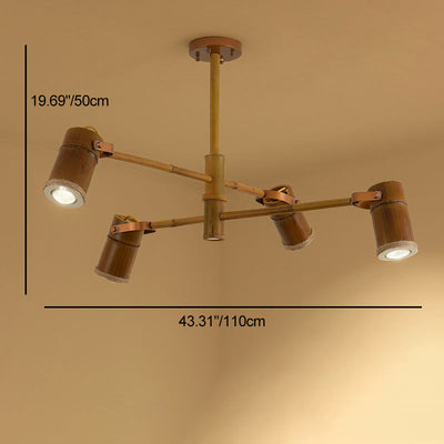 Traditional Rustic Creative Bamboo Tube Shade Iron LED Spotlight Chandelier For Living Room