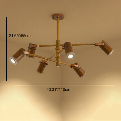 Traditional Rustic Creative Bamboo Tube Shade Iron LED Spotlight Chandelier For Living Room