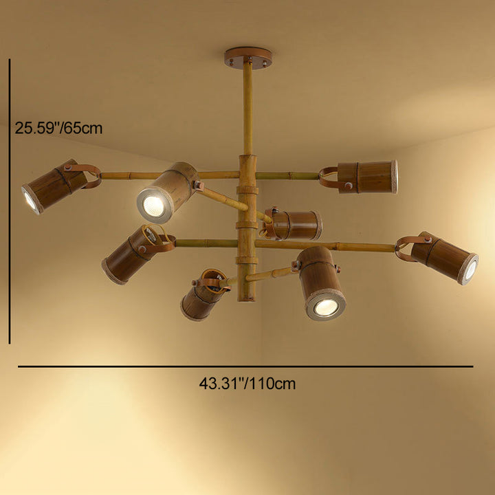 Lustre LED en fer avec abat-jour en tube de bambou rustique traditionnel et créatif pour salon 