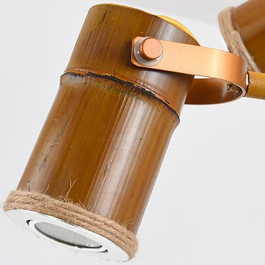 Lustre LED en fer avec abat-jour en tube de bambou rustique traditionnel et créatif pour salon 