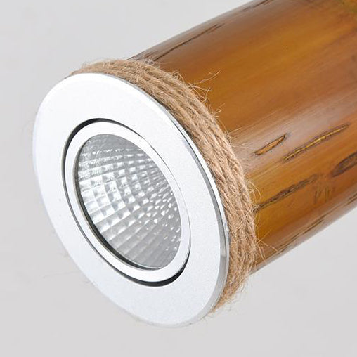 Lustre LED en fer avec abat-jour en tube de bambou rustique traditionnel et créatif pour salon 