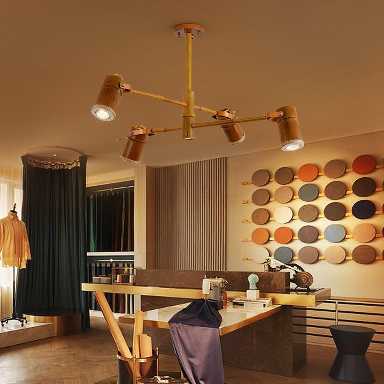 Traditional Rustic Creative Bamboo Tube Shade Iron LED Spotlight Chandelier For Living Room