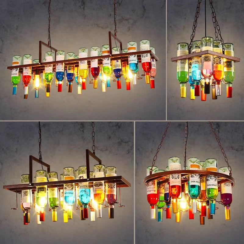 Zeitgenössischer kreativer Kronleuchter aus farbigem Eisen mit Glaslampenschirm für 1/3/4/5-Licht für Bar 