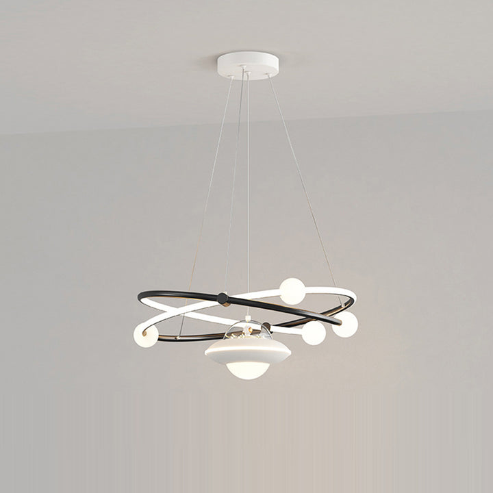 Contemporary Creative Crystal Planet Spacecraft Hardware Acrylic LED Pendant Light For Living Room