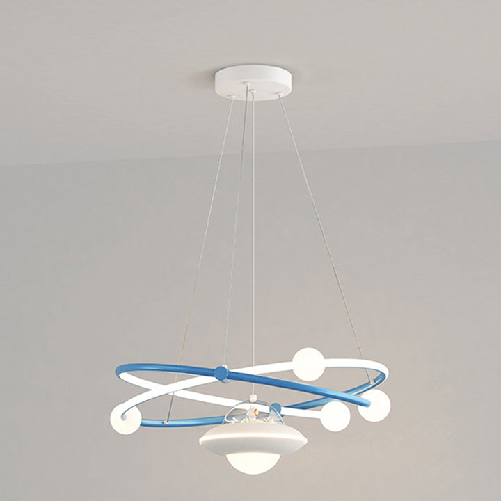 Contemporary Creative Crystal Planet Spacecraft Hardware Acrylic LED Pendant Light For Living Room