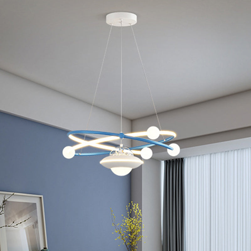 Contemporary Creative Crystal Planet Spacecraft Hardware Acrylic LED Pendant Light For Living Room