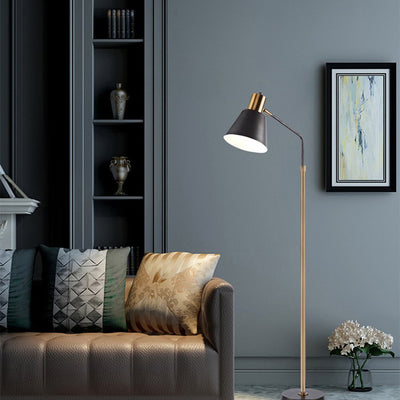 Lámpara de pie de 1 luz con pantalla cónica de hardware escandinavo contemporáneo para dormitorio 