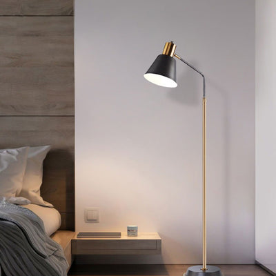 Lámpara de pie de 1 luz con pantalla cónica de hardware escandinavo contemporáneo para dormitorio 