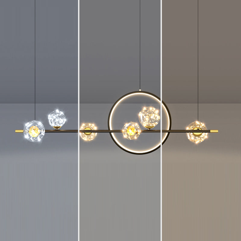 Contemporary Luxury Glass Ball Shade Silicone Long Strip LED Island Light Pendant Light For Living Room