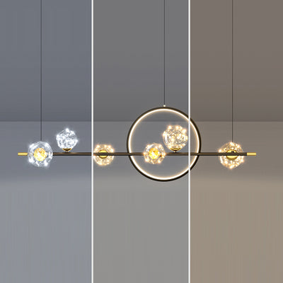 Contemporary Luxury Glass Ball Shade Silicone Long Strip LED Island Light Pendant Light For Living Room