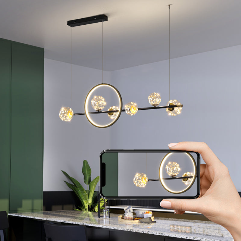 Contemporary Luxury Glass Ball Shade Silicone Long Strip LED Island Light Pendant Light For Living Room