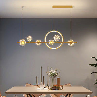 Contemporary Luxury Glass Ball Shade Silicone Long Strip LED Island Light Pendant Light For Living Room