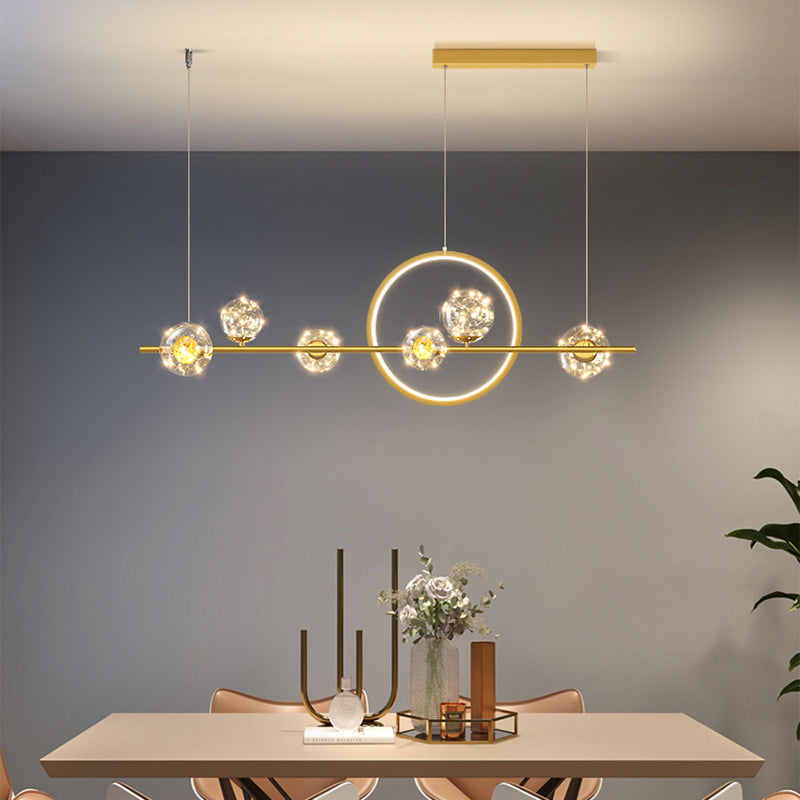 Contemporary Luxury Glass Ball Shade Silicone Long Strip LED Island Light Pendant Light For Living Room