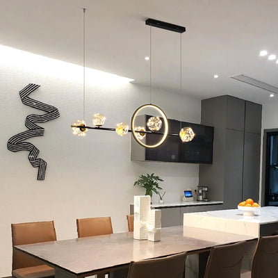 Contemporary Luxury Glass Ball Shade Silicone Long Strip LED Island Light Pendant Light For Living Room