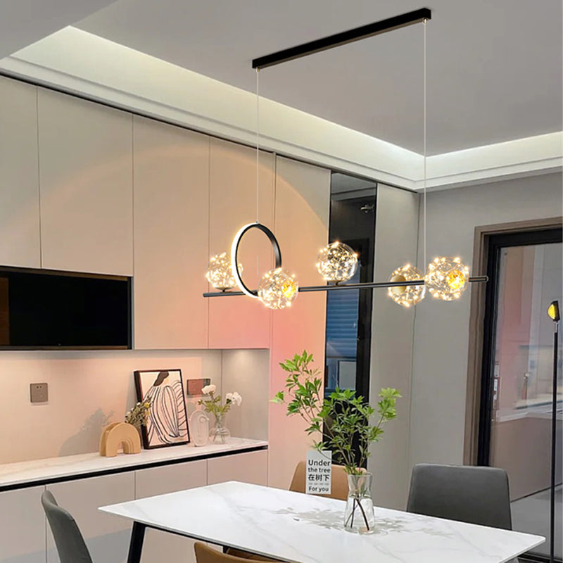 Contemporary Luxury Glass Ball Shade Silicone Long Strip LED Island Light Pendant Light For Living Room