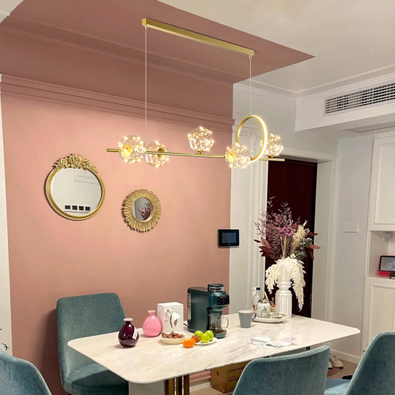 Contemporary Luxury Glass Ball Shade Silicone Long Strip LED Island Light Pendant Light For Living Room