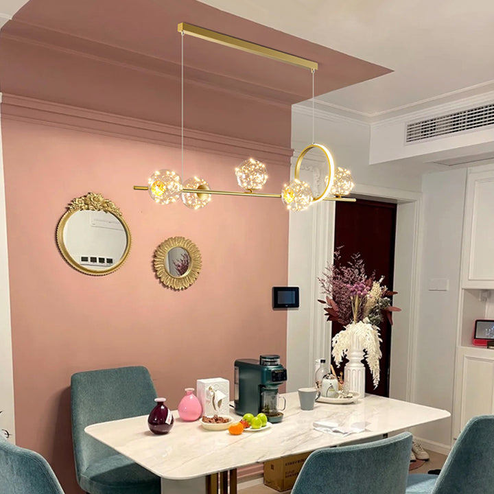 Contemporary Luxury Glass Ball Shade Silicone Long Strip LED Island Light Pendant Light For Living Room