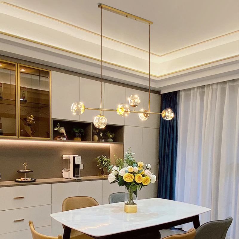 Contemporary Luxury Glass Ball Shade Silicone Long Strip LED Island Light Pendant Light For Living Room