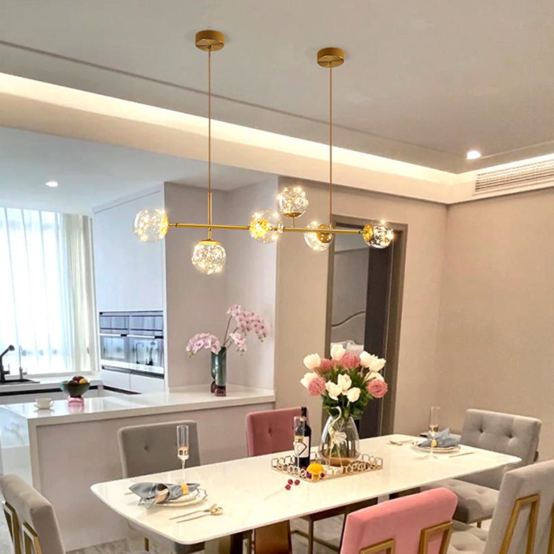 Contemporary Luxury Glass Ball Shade Silicone Long Strip LED Island Light Pendant Light For Living Room
