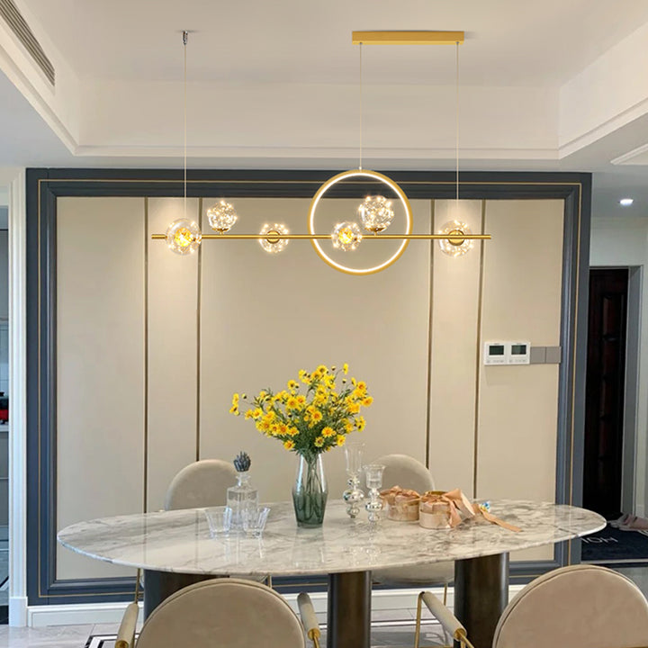 Contemporary Luxury Glass Ball Shade Silicone Long Strip LED Island Light Pendant Light For Living Room