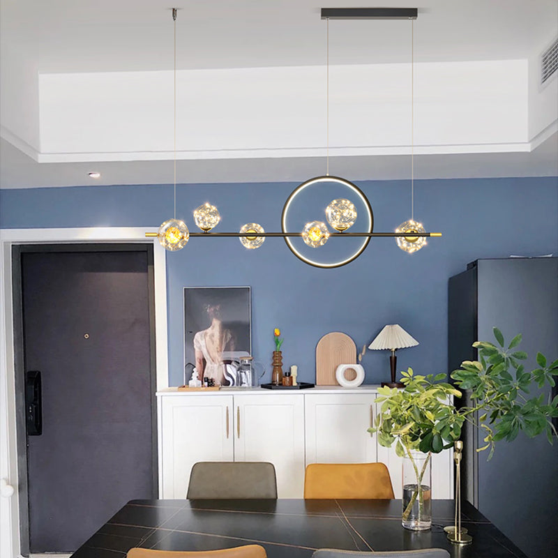 Contemporary Luxury Glass Ball Shade Silicone Long Strip LED Island Light Pendant Light For Living Room