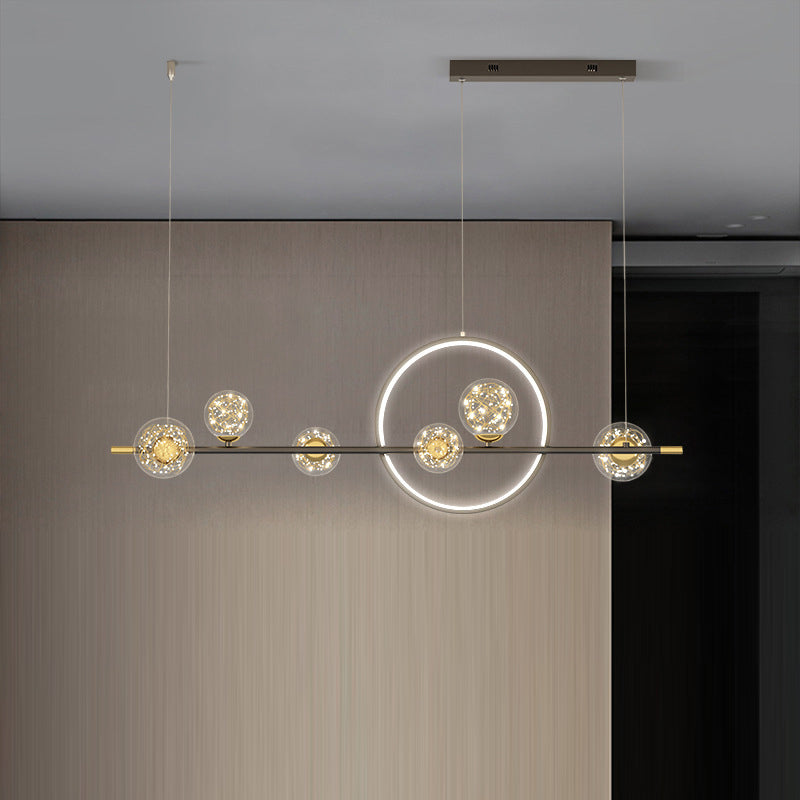 Contemporary Luxury Glass Ball Shade Silicone Long Strip LED Island Light Pendant Light For Living Room