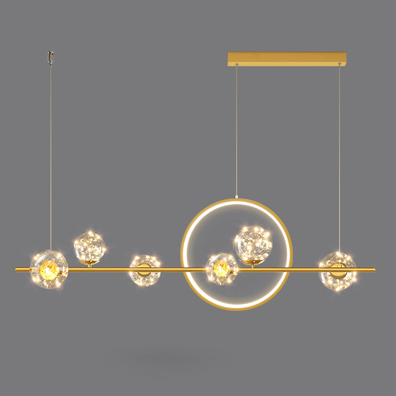 Contemporary Luxury Glass Ball Shade Silicone Long Strip LED Island Light Pendant Light For Living Room
