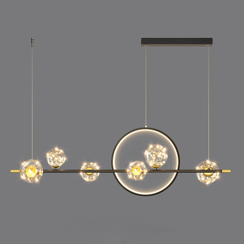 Contemporary Luxury Glass Ball Shade Silicone Long Strip LED Island Light Pendant Light For Living Room