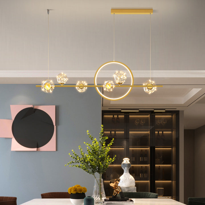 Contemporary Luxury Glass Ball Shade Silicone Long Strip LED Island Light Pendant Light For Living Room