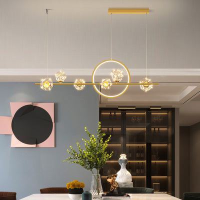Contemporary Luxury Glass Ball Shade Silicone Long Strip LED Island Light Pendant Light For Living Room