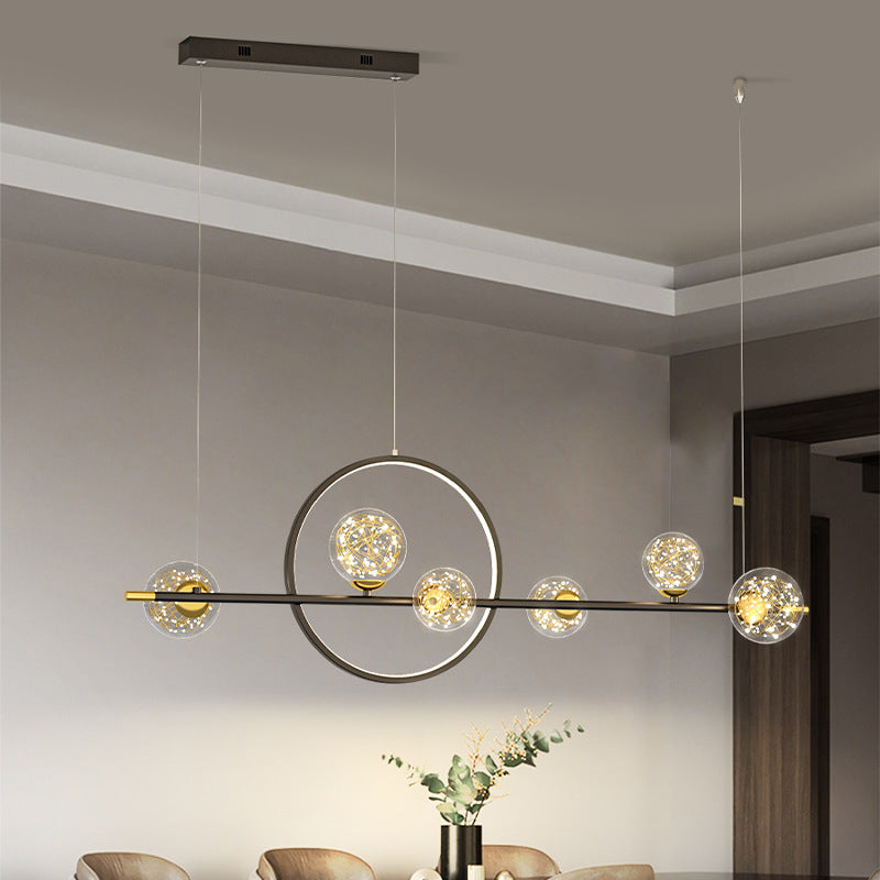 Contemporary Luxury Glass Ball Shade Silicone Long Strip LED Island Light Pendant Light For Living Room