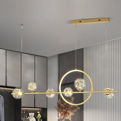 Contemporary Luxury Glass Ball Shade Silicone Long Strip LED Island Light Pendant Light For Living Room