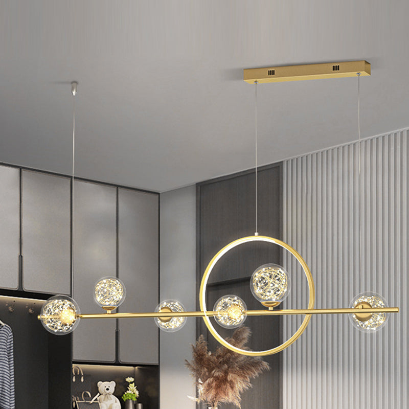 Contemporary Luxury Glass Ball Shade Silicone Long Strip LED Island Light Pendant Light For Living Room