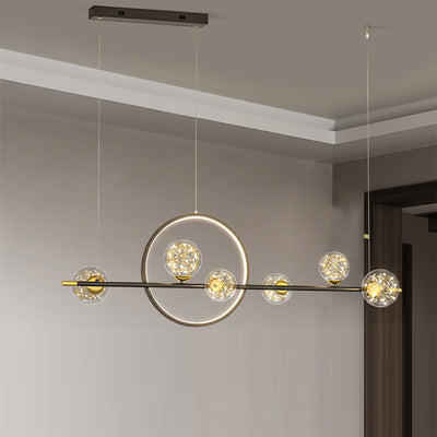 Contemporary Luxury Glass Ball Shade Silicone Long Strip LED Island Light Pendant Light For Living Room