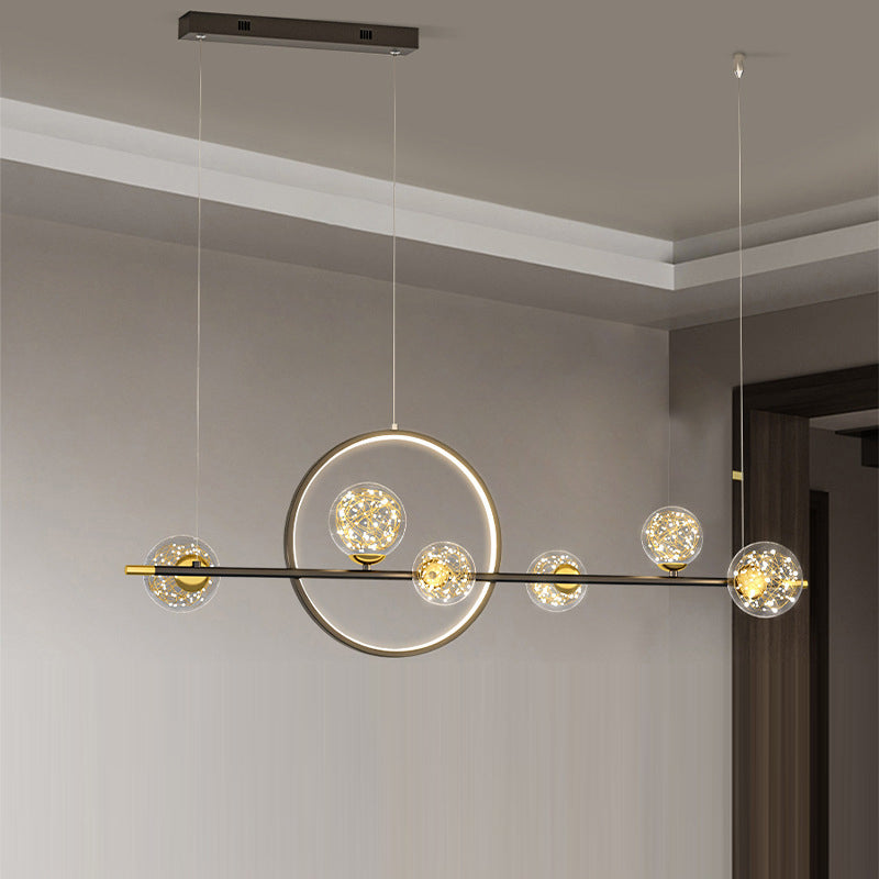 Contemporary Luxury Glass Ball Shade Silicone Long Strip LED Island Light Pendant Light For Living Room
