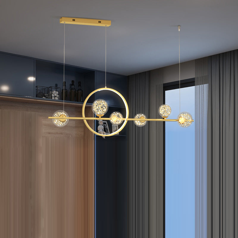Contemporary Luxury Glass Ball Shade Silicone Long Strip LED Island Light Pendant Light For Living Room