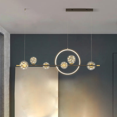 Contemporary Luxury Glass Ball Shade Silicone Long Strip LED Island Light Pendant Light For Living Room