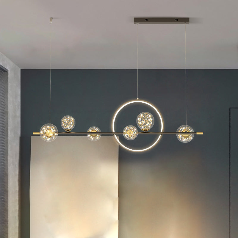 Contemporary Luxury Glass Ball Shade Silicone Long Strip LED Island Light Pendant Light For Living Room