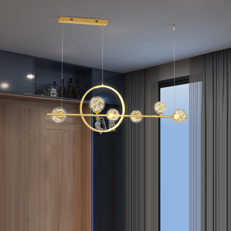 Contemporary Luxury Glass Ball Shade Silicone Long Strip LED Island Light Pendant Light For Living Room
