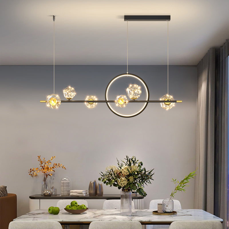 Contemporary Luxury Glass Ball Shade Silicone Long Strip LED Island Light Pendant Light For Living Room