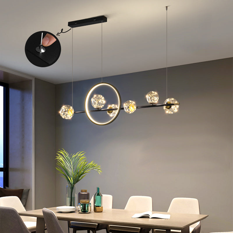 Contemporary Luxury Glass Ball Shade Silicone Long Strip LED Island Light Pendant Light For Living Room