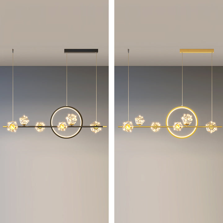 Contemporary Luxury Glass Ball Shade Silicone Long Strip LED Island Light Pendant Light For Living Room